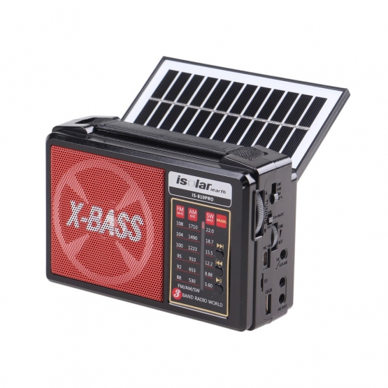Solárne 3pásmové rádio IS-810PRO červené