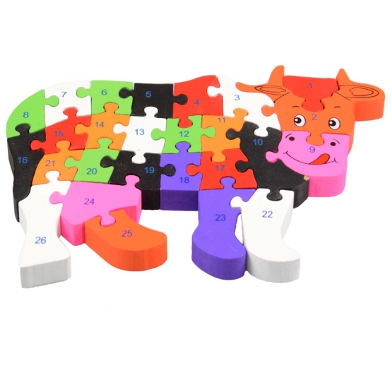 Vzdělávací drevené puzzle krava