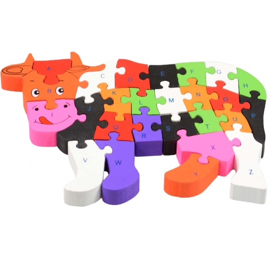 Vzdělávací drevené puzzle krava