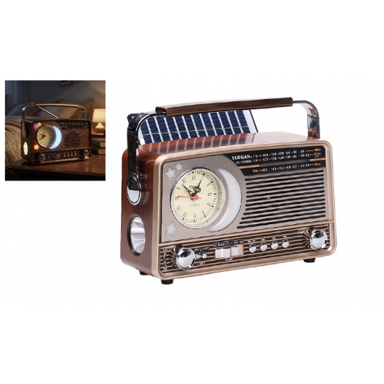 3-pásmové solárne rádio s hodinami strieborné YG-7030BTS