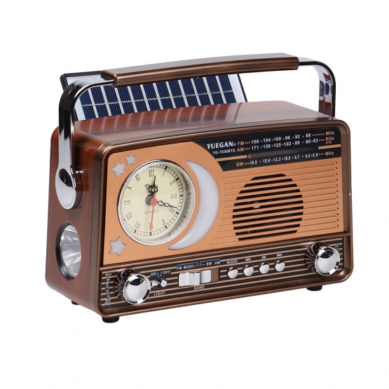 3-pásmové solárne rádio s hodinami zlaté YG-7030BTS
