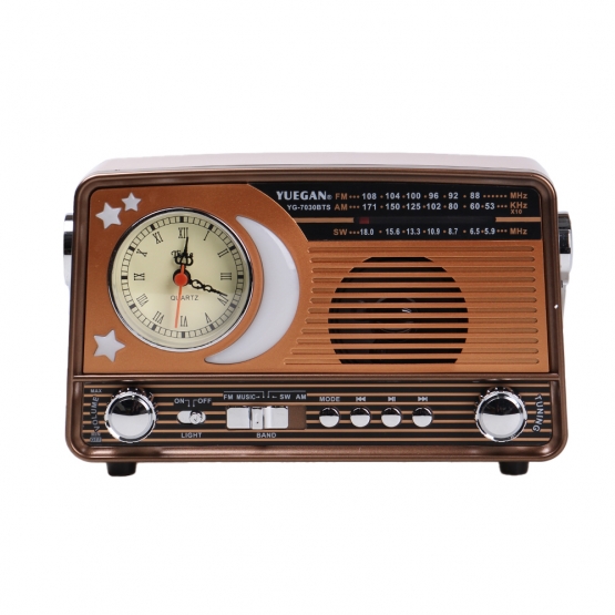 3-pásmové solárne rádio s hodinami zlaté YG-7030BTS
