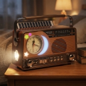 3-pásmové solárne rádio s hodinami zlaté YG-7030BTS