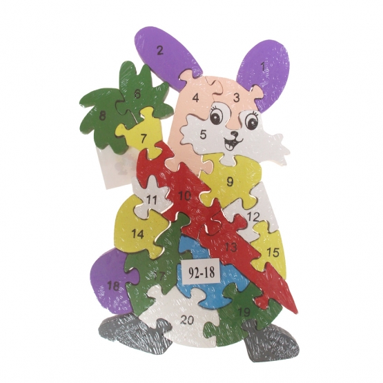 Vzdělávací drevené puzzle králiček s mrkvou