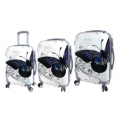 Sada 3 škrupinových kufrov (Grey Butterfly)