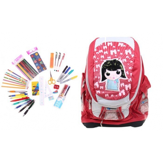 Batoh dievčatko s náplňou školských potrieb