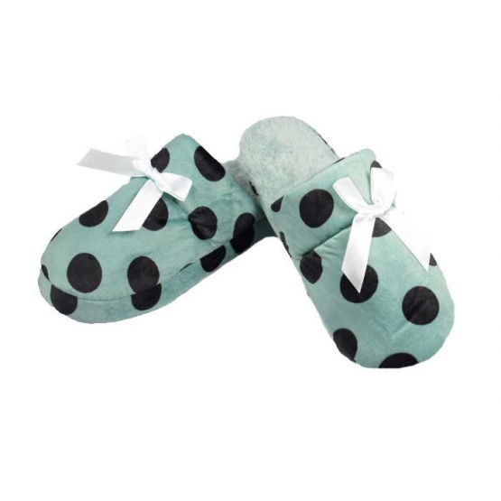 Papuče zateplené zelené s bodkami vel.38/39