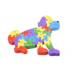 Vzdělávací drevené puzzle pes