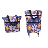 Nákupná taška s kolieskami fialová s kvetmi